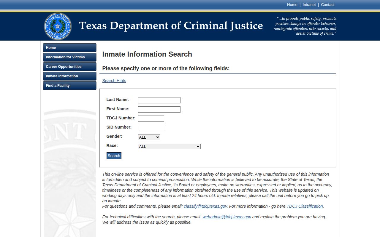 TDCJ offender search for Coke County released inmates