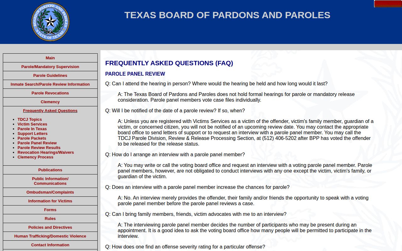 Coke County parole and probation panel review information